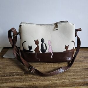 2-tone Brown/White with Cats Crossbody Bag